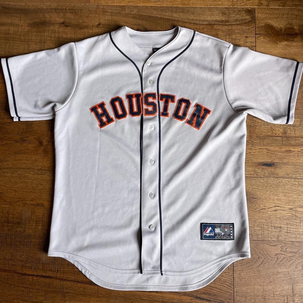 Majestic Houston Astros Jersey Mens XL Grey Gorpcore MLB Baseball Button Up